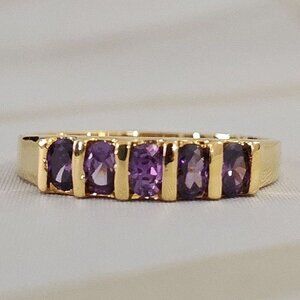 Vintage Avon Gold Plated Five Stone Amethyst Band Ring Sz 10